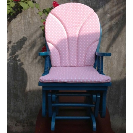 Ghế Lắc Trẻ Em : Ghế Màu Xanh + Nệm Caro Xanh